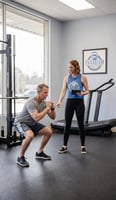 Patient working with a provider at a performance physical therapy clinic in Wilmington during movement assessment
