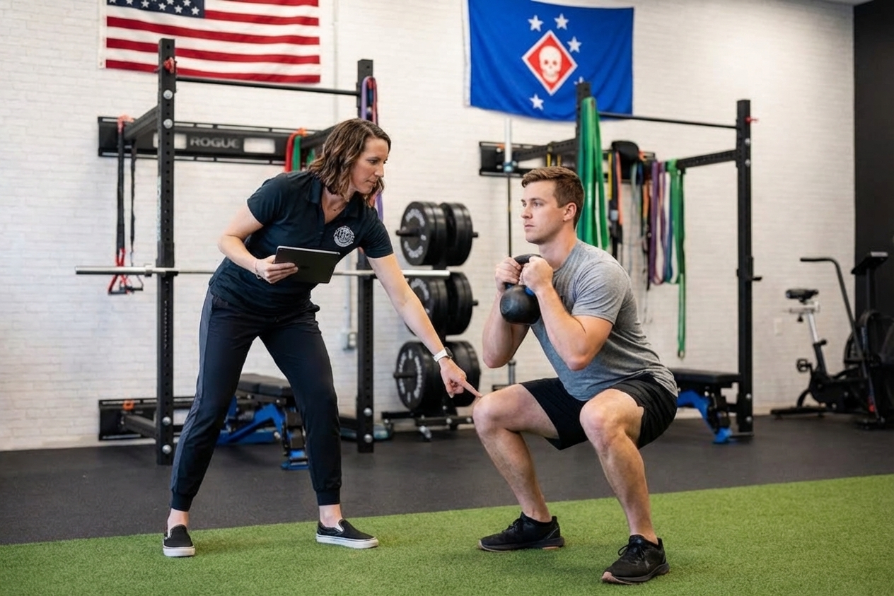 Patient working with a provider at a performance physical therapy clinic in Wilmington during initial evaluation consultation